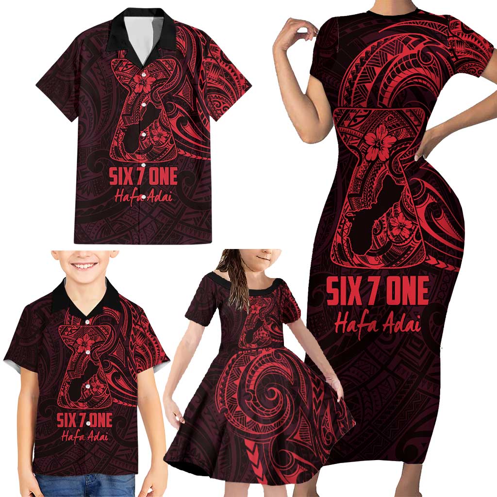 Oxblood Guam Latte Stone Tribal Tattoo Family Matching Short Sleeve Bodycon Dress and Hawaiian Shirt Hafa Adai Six 7 One