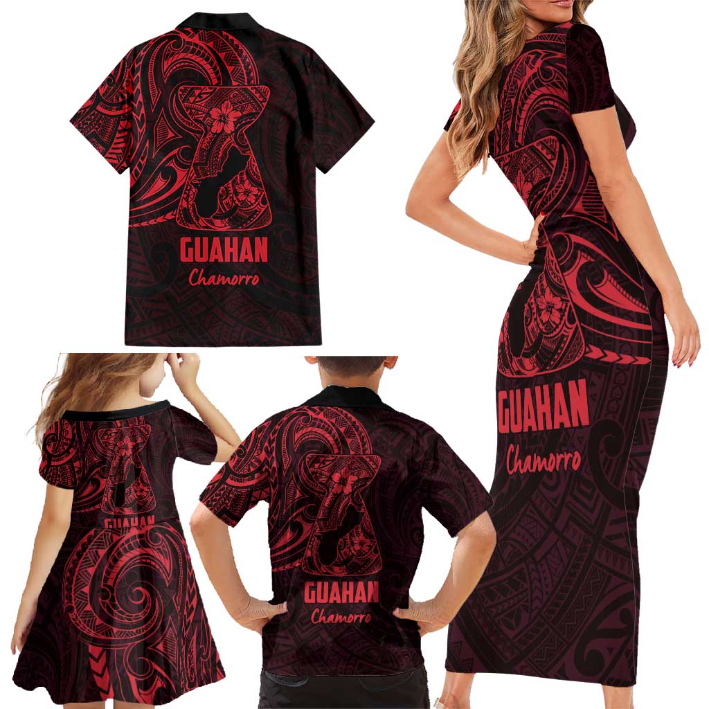 Oxblood Guam Latte Stone Tribal Tattoo Family Matching Short Sleeve Bodycon Dress and Hawaiian Shirt Hafa Adai Six 7 One