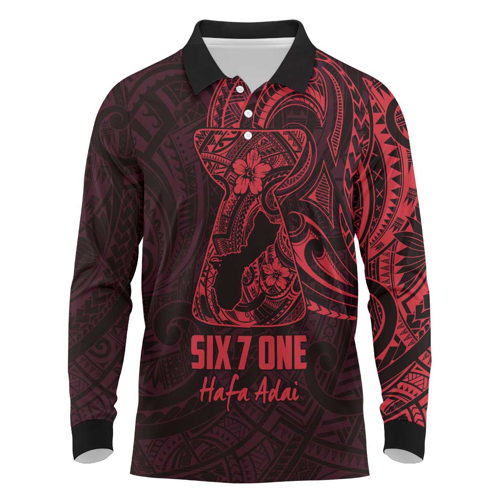 Oxblood Guam Latte Stone Tribal Tattoo Long Sleeve Polo Shirt Hafa Adai Six 7 One