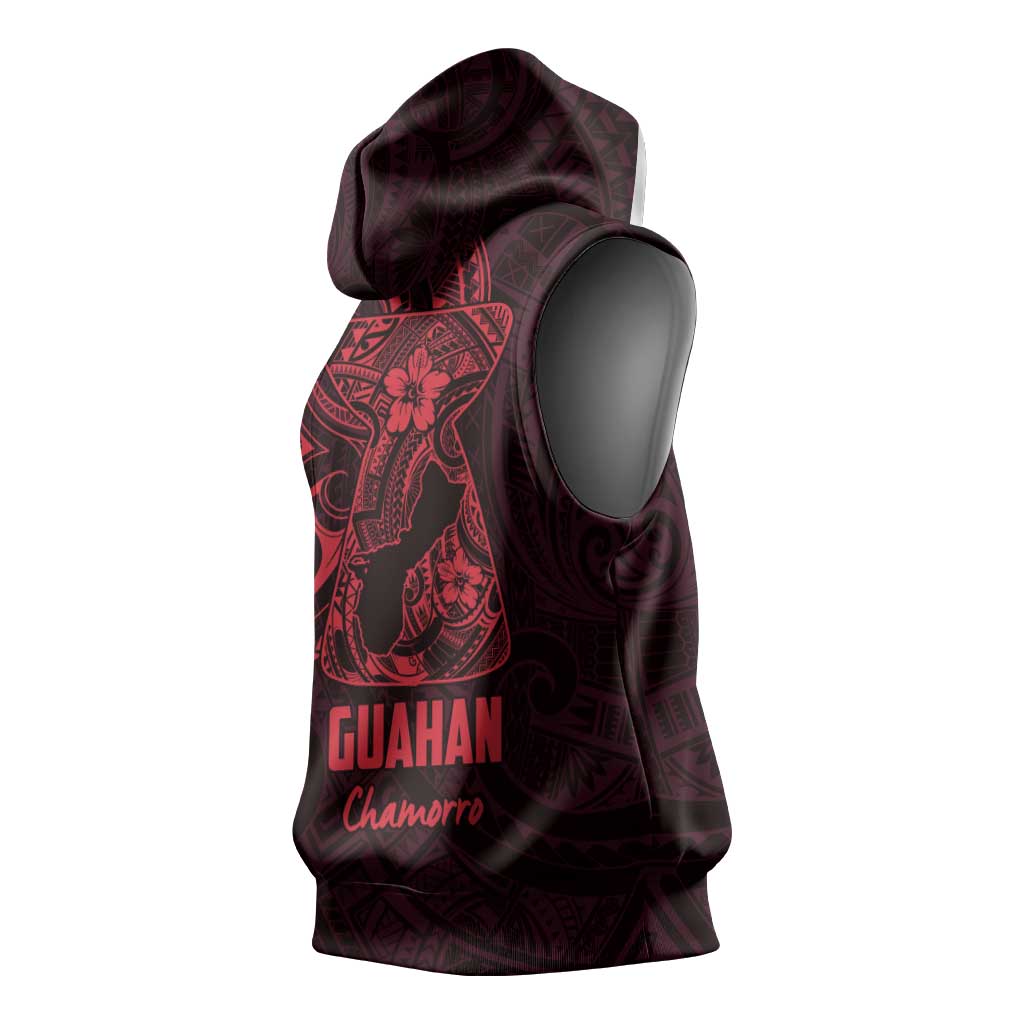 Oxblood Guam Latte Stone Tribal Tattoo Sleeveless Hoodie Hafa Adai Six 7 One - Polynesian Pride
