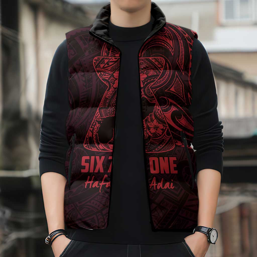Oxblood Guam Latte Stone Tribal Tattoo Sleeveless Puffer Jacket Hafa Adai Six 7 One - Polynesian Pride