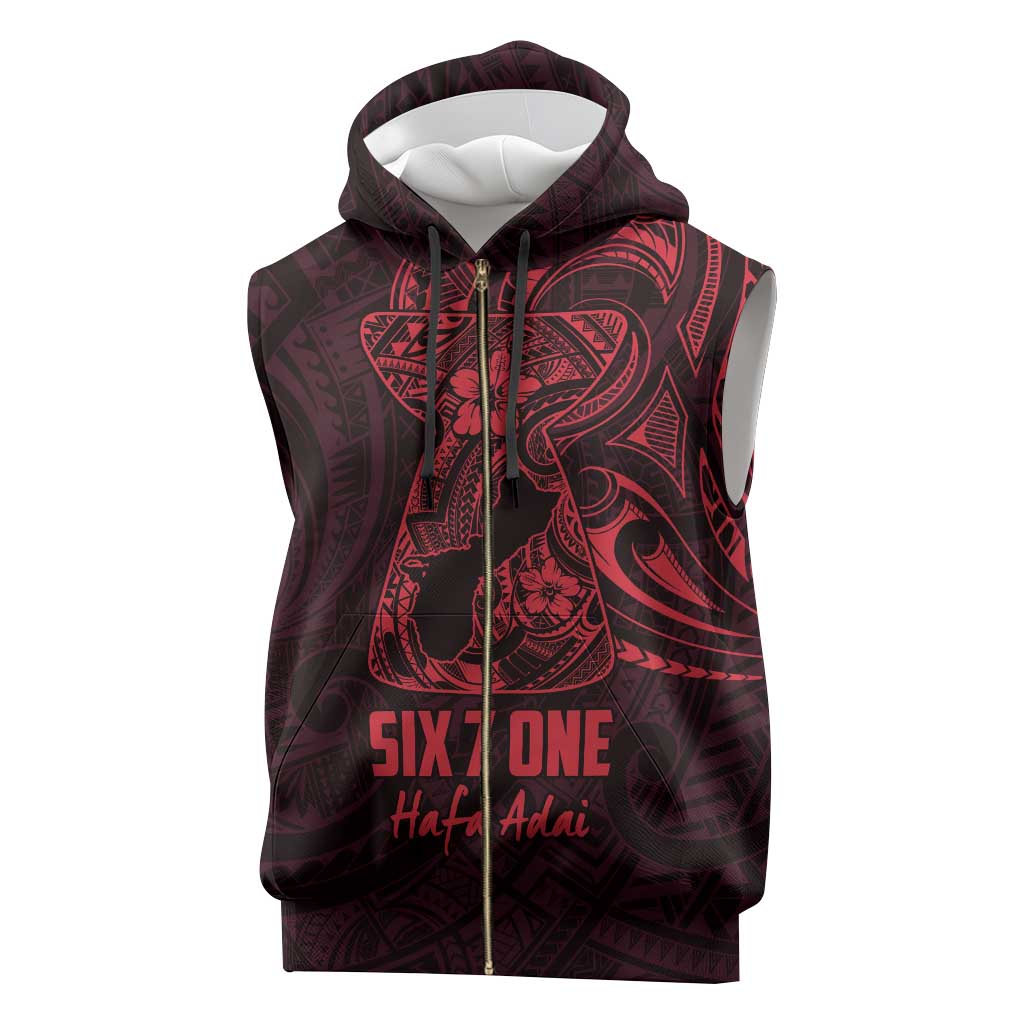 Oxblood Guam Latte Stone Tribal Tattoo Sleeveless Zip Hoodie Hafa Adai Six 7 One - Polynesian Pride