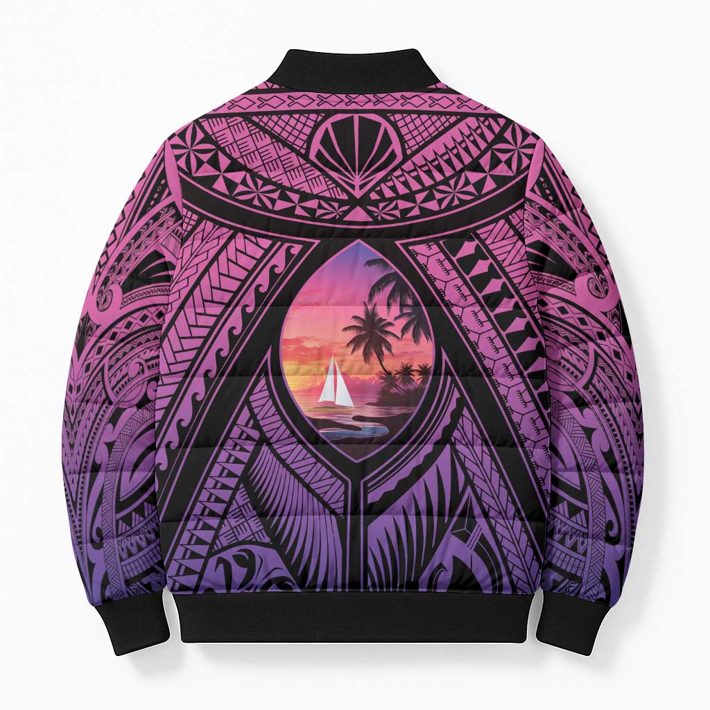 Guam Chamorro Artsy Bomber Puffer Jacket Guahan Sunset Beach - Polynesian Pride