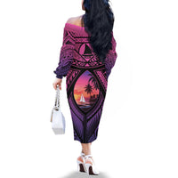 Guam Chamorro Artsy Family Matching Off The Shoulder Long Sleeve Dress and Hawaiian Shirt Guahan Sunset Beach