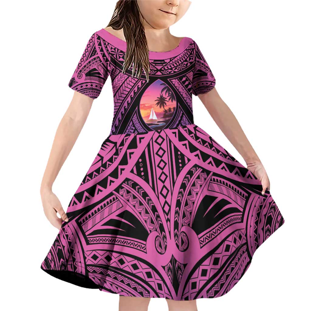 Guam Chamorro Artsy Family Matching Off Shoulder Short Dress and Hawaiian Shirt Guahan Sunset Beach