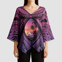 Guam Chamorro Artsy Kimono Sleeve Blouse Guahan Sunset Beach - Polynesian Pride