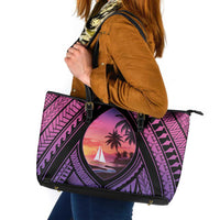Guam Chamorro Artsy Leather Tote Bag Guahan Sunset Beach