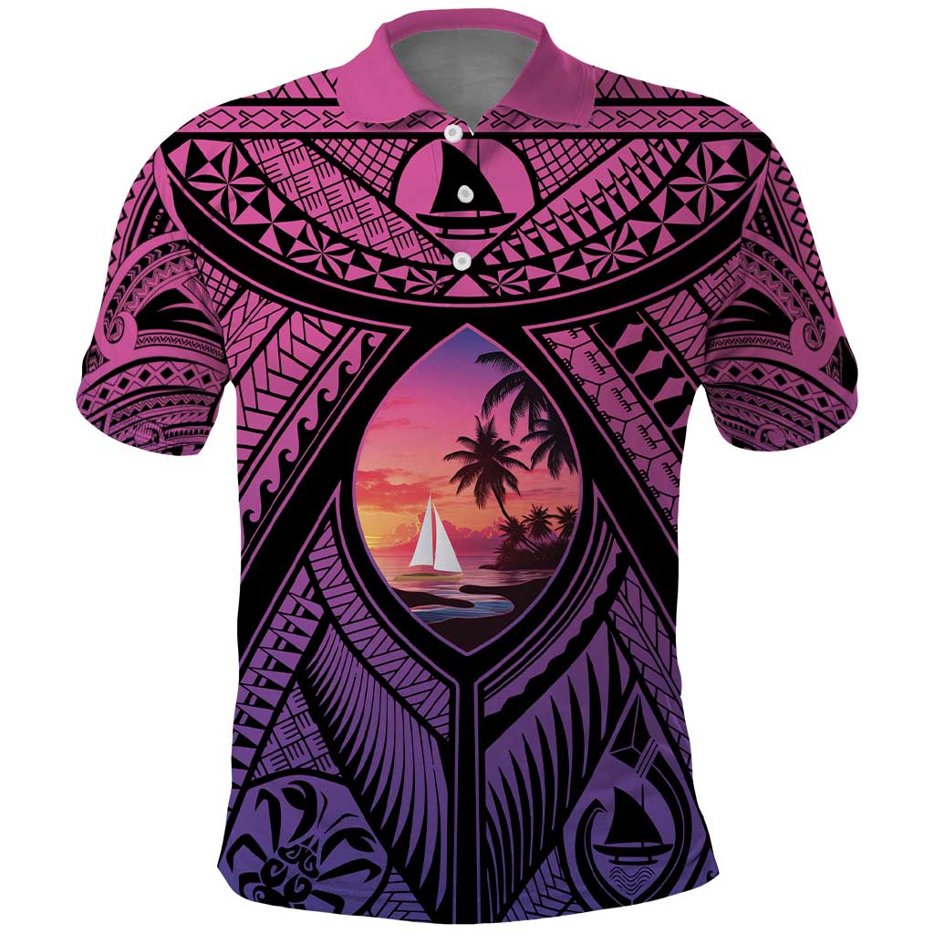 Guam Chamorro Artsy Polo Shirt Guahan Sunset Beach