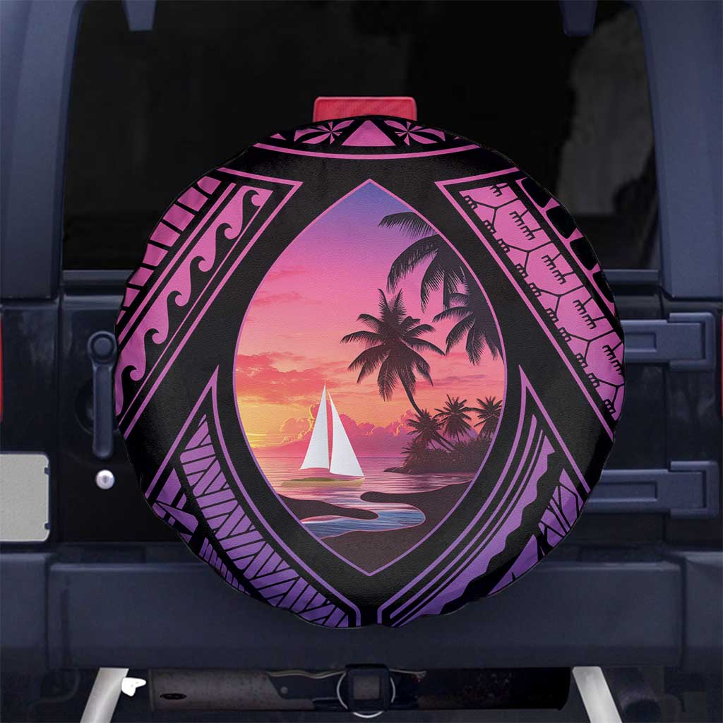 Guam Chamorro Artsy Spare Tire Cover Guahan Sunset Beach