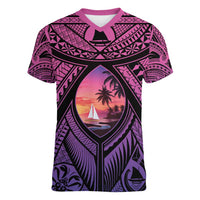 Guam Chamorro Artsy Women V-Neck T-Shirt Guahan Sunset Beach