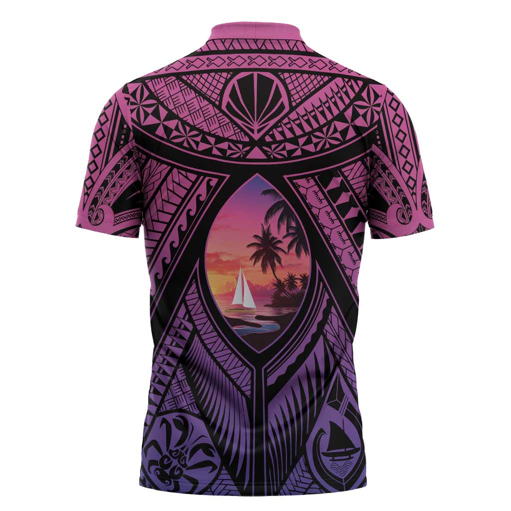 Guam Chamorro Artsy Zipper Polo Shirt Guahan Sunset Beach - Polynesian Pride