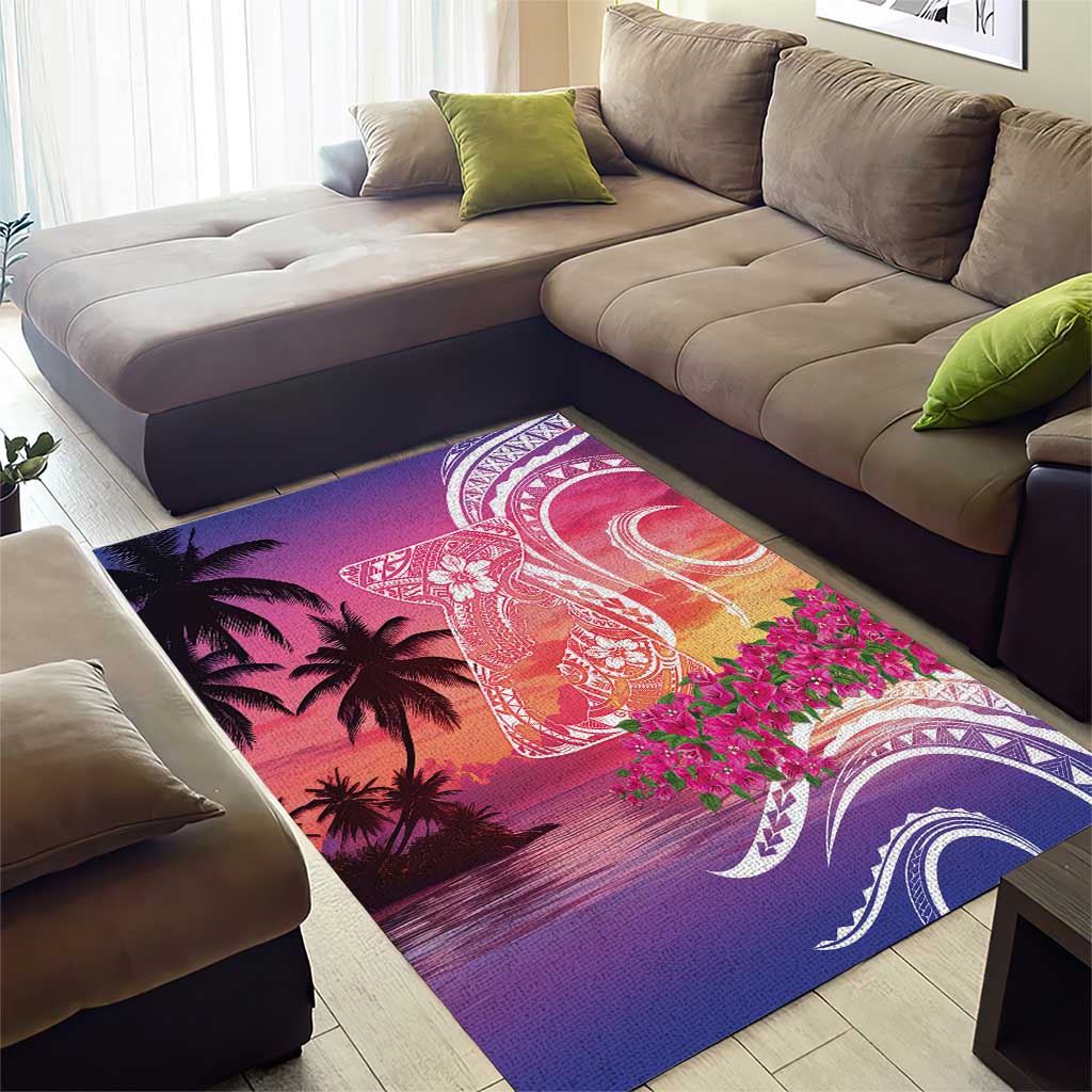 Guam Latte Stone with Map Area Rug Bougainvillea Beach Sunset