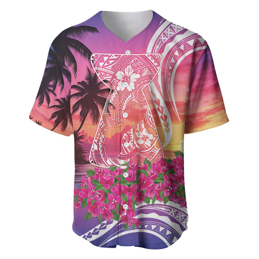 Guam Latte Stone with Map Baseball Jersey Bougainvillea Beach Sunset