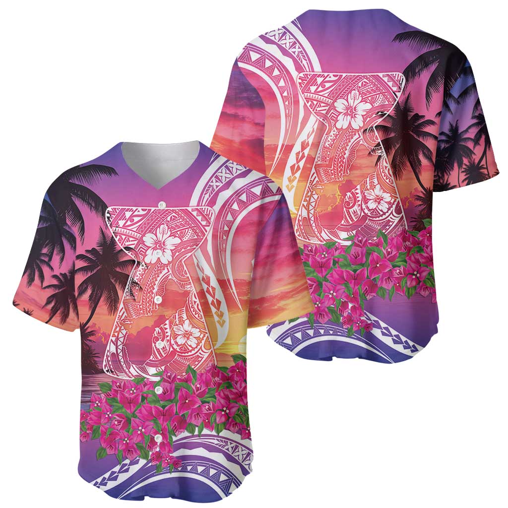 Guam Latte Stone with Map Baseball Jersey Bougainvillea Beach Sunset