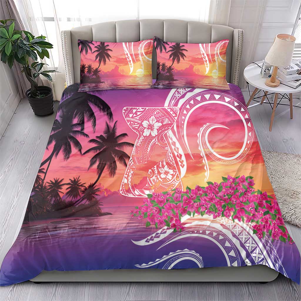 Guam Latte Stone with Map Bedding Set Bougainvillea Beach Sunset