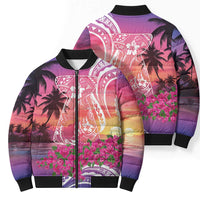 Guam Latte Stone with Map Bomber Puffer Jacket Bougainvillea Beach Sunset - Polynesian Pride