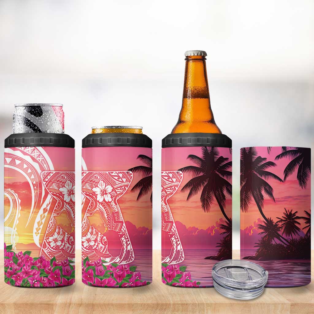 Guam Latte Stone with Map 4 in 1 Can Cooler Tumbler Bougainvillea Beach Sunset