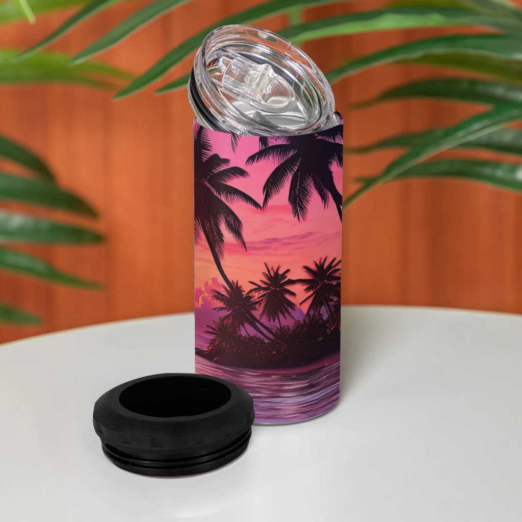 Guam Latte Stone with Map 4 in 1 Can Cooler Tumbler Bougainvillea Beach Sunset