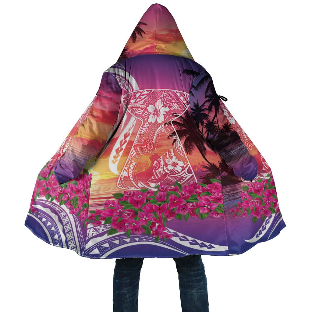 Guam Latte Stone with Map Cloak Bougainvillea Beach Sunset - Polynesian Pride