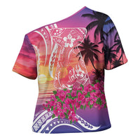 Guam Latte Stone with Map Cross Shoulder Shirt Bougainvillea Beach Sunset LT9 - Polynesian Pride