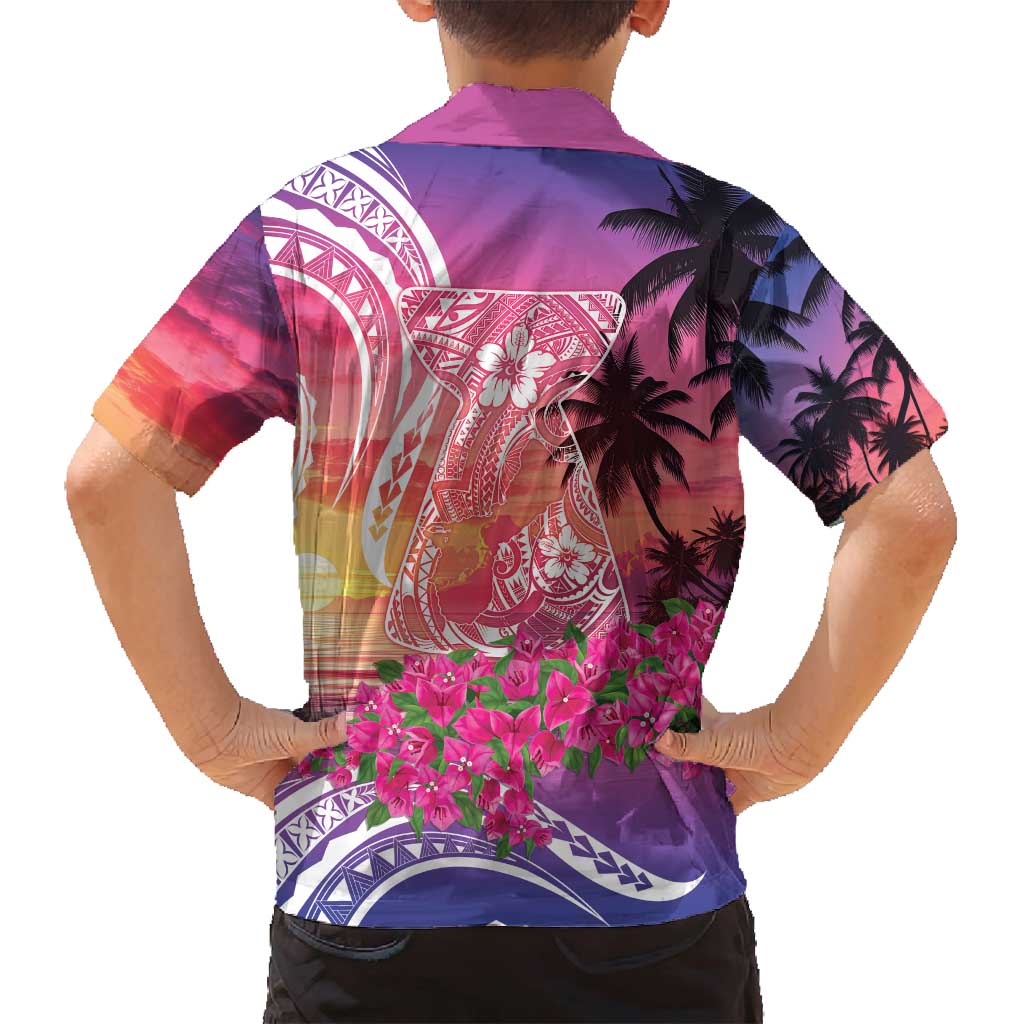 Guam Latte Stone with Map Family Matching Off Shoulder Maxi Dress and Hawaiian Shirt Bougainvillea Beach Sunset