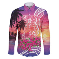 Guam Latte Stone with Map Family Matching Off Shoulder Maxi Dress and Hawaiian Shirt Bougainvillea Beach Sunset