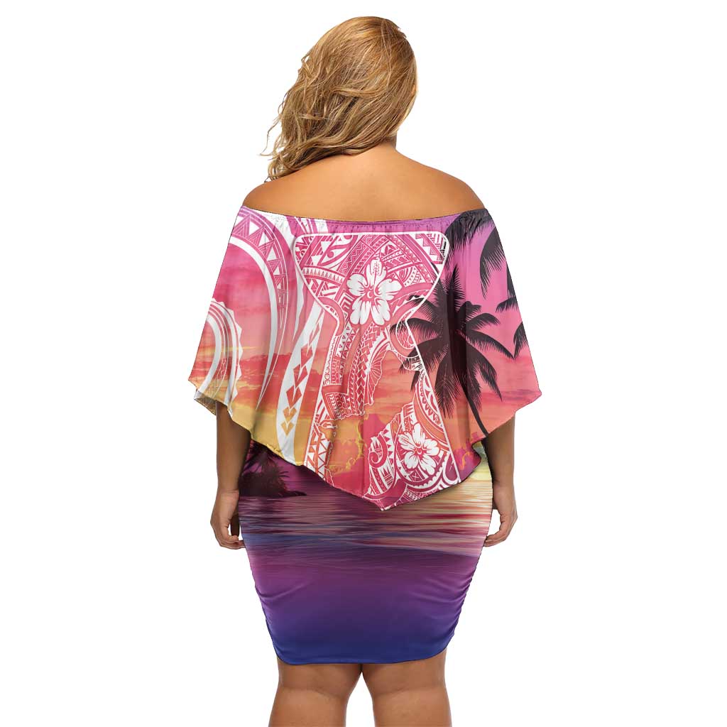 Guam Latte Stone with Map Family Matching Off Shoulder Short Dress and Hawaiian Shirt Bougainvillea Beach Sunset