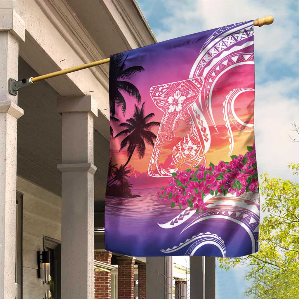 Guam Latte Stone with Map Garden Flag Bougainvillea Beach Sunset