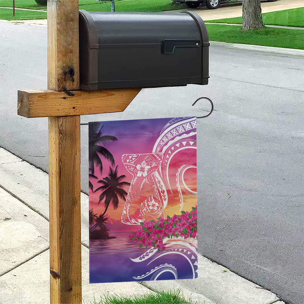 Guam Latte Stone with Map Garden Flag Bougainvillea Beach Sunset