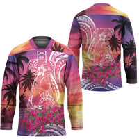Guam Latte Stone with Map Hockey Jersey Bougainvillea Beach Sunset - Polynesian Pride