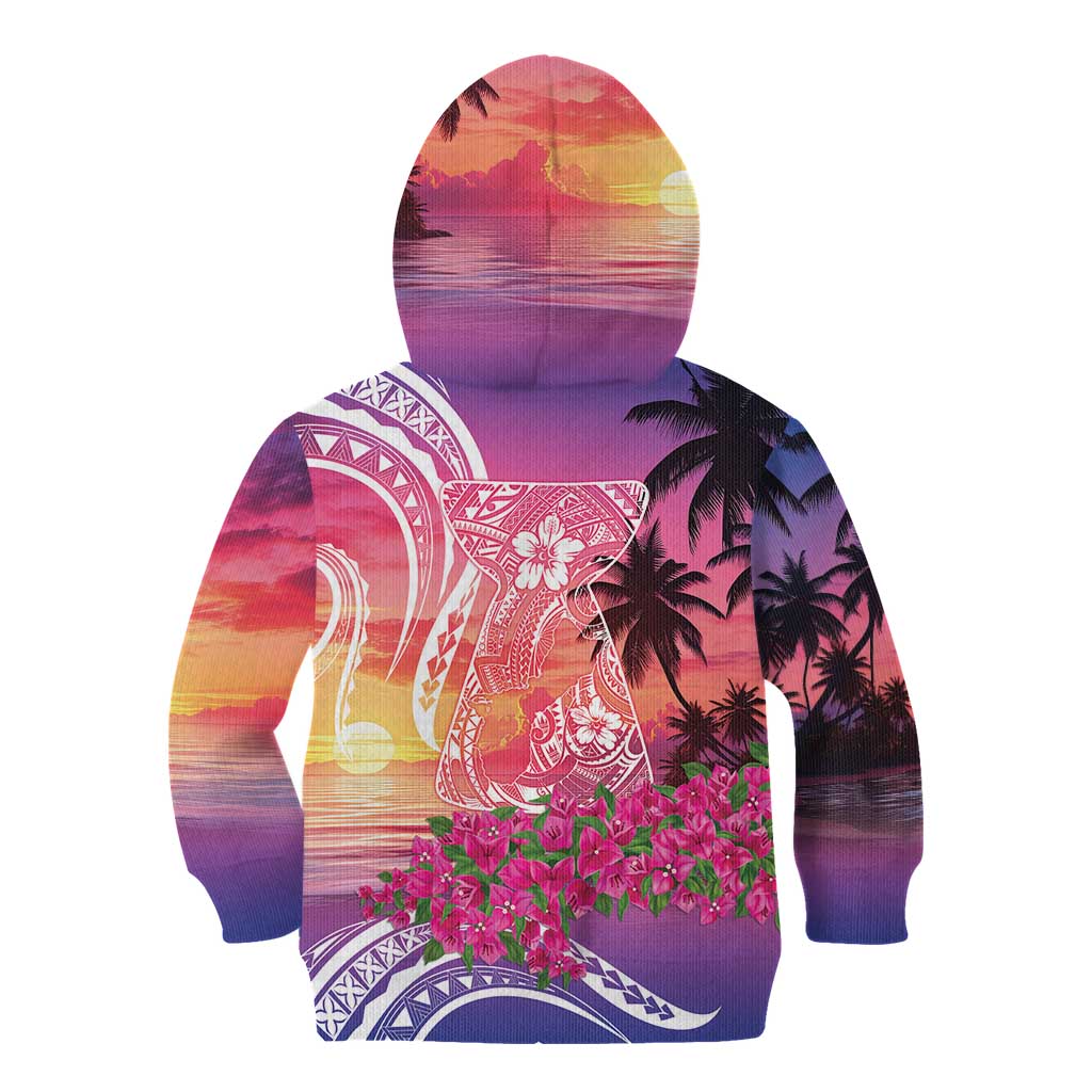 Guam Latte Stone with Map Kid Hoodie Bougainvillea Beach Sunset