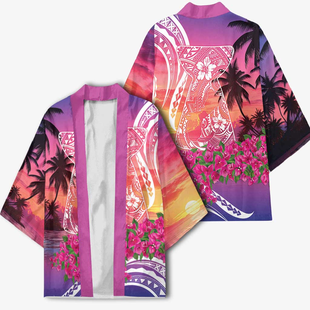 Guam Latte Stone with Map Kimono Bougainvillea Beach Sunset - Polynesian Pride