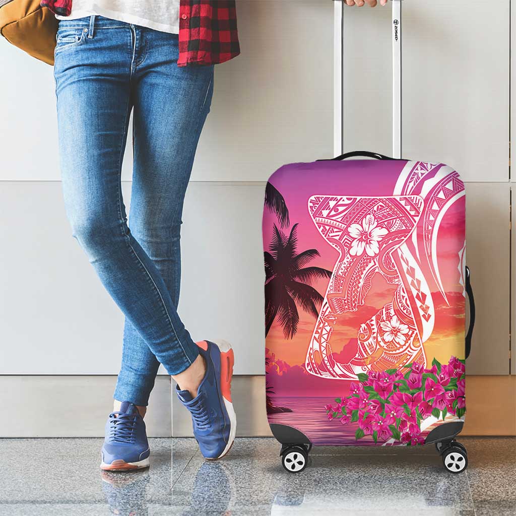 Guam Latte Stone with Map Luggage Cover Bougainvillea Beach Sunset