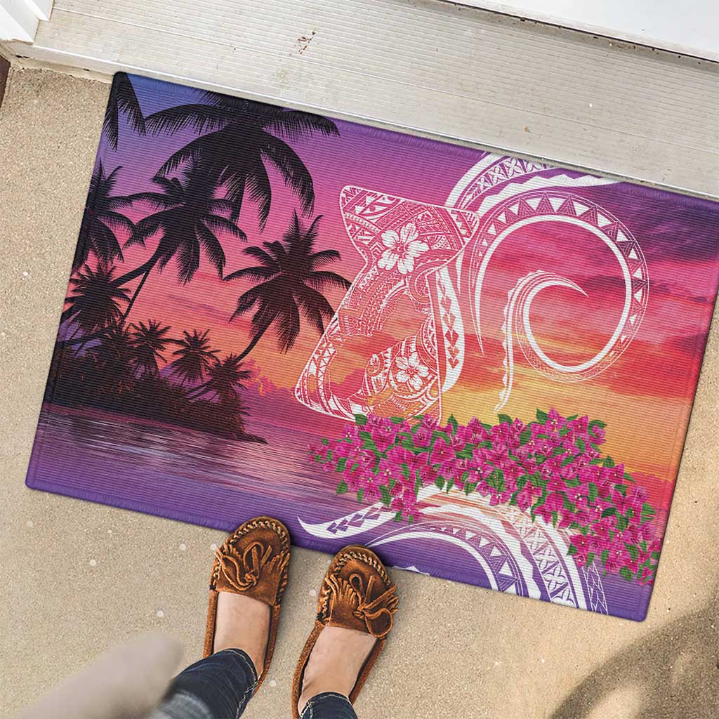 Guam Latte Stone with Map Rubber Doormat Bougainvillea Beach Sunset
