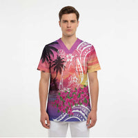 Guam Latte Stone with Map Scrub Top Bougainvillea Beach Sunset - Polynesian Pride