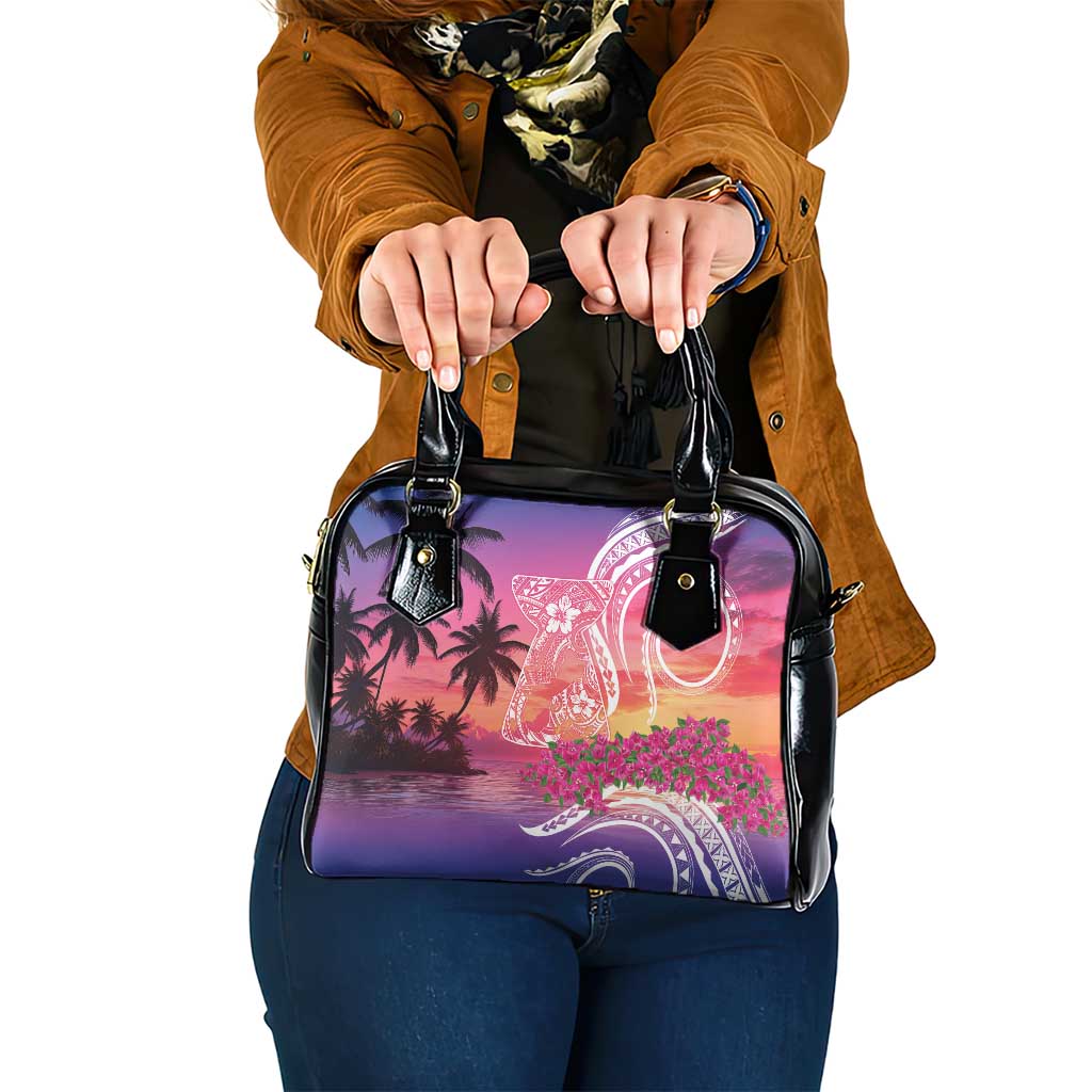 Guam Latte Stone with Map Shoulder Handbag Bougainvillea Beach Sunset