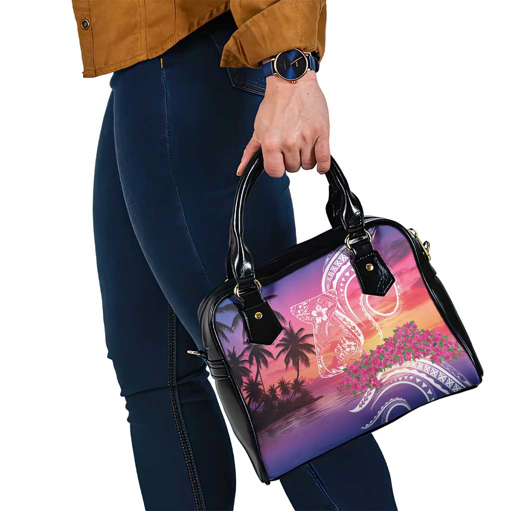 Guam Latte Stone with Map Shoulder Handbag Bougainvillea Beach Sunset