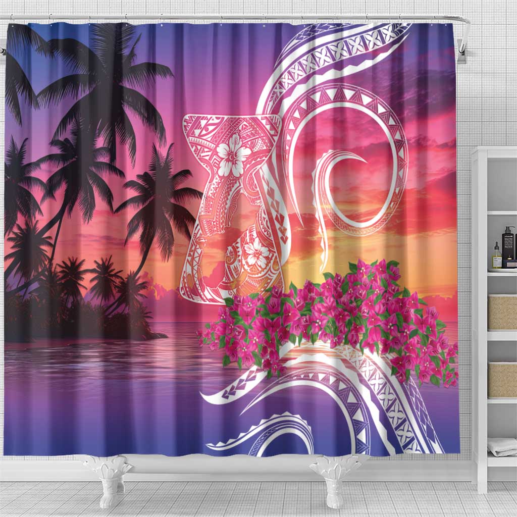Guam Latte Stone with Map Shower Curtain Bougainvillea Beach Sunset