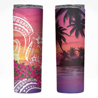 Guam Latte Stone with Map Skinny Tumbler Bougainvillea Beach Sunset
