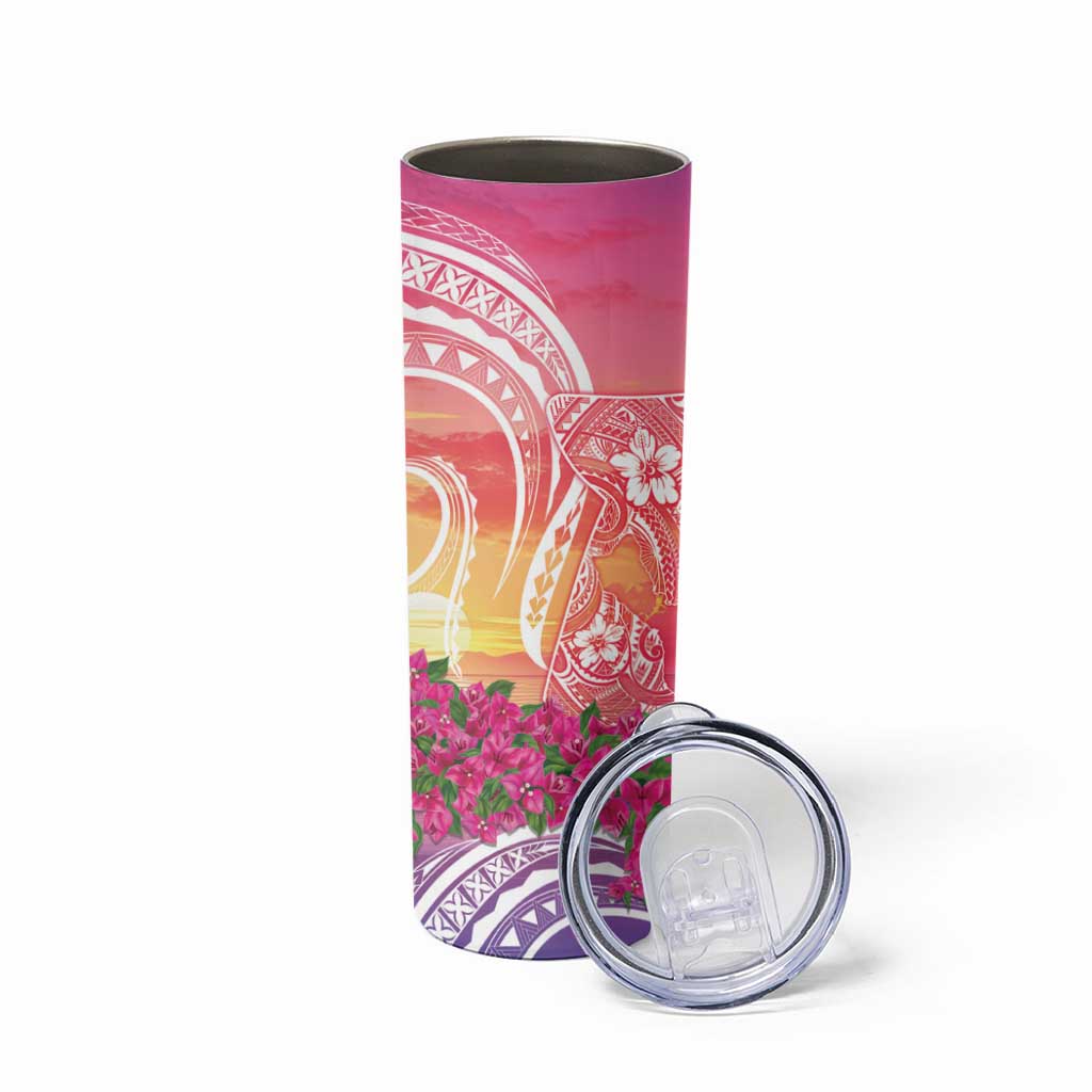 Guam Latte Stone with Map Skinny Tumbler Bougainvillea Beach Sunset