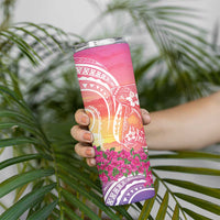 Guam Latte Stone with Map Skinny Tumbler Bougainvillea Beach Sunset