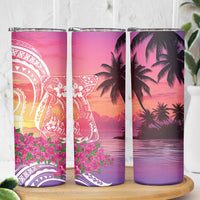 Guam Latte Stone with Map Skinny Tumbler Bougainvillea Beach Sunset