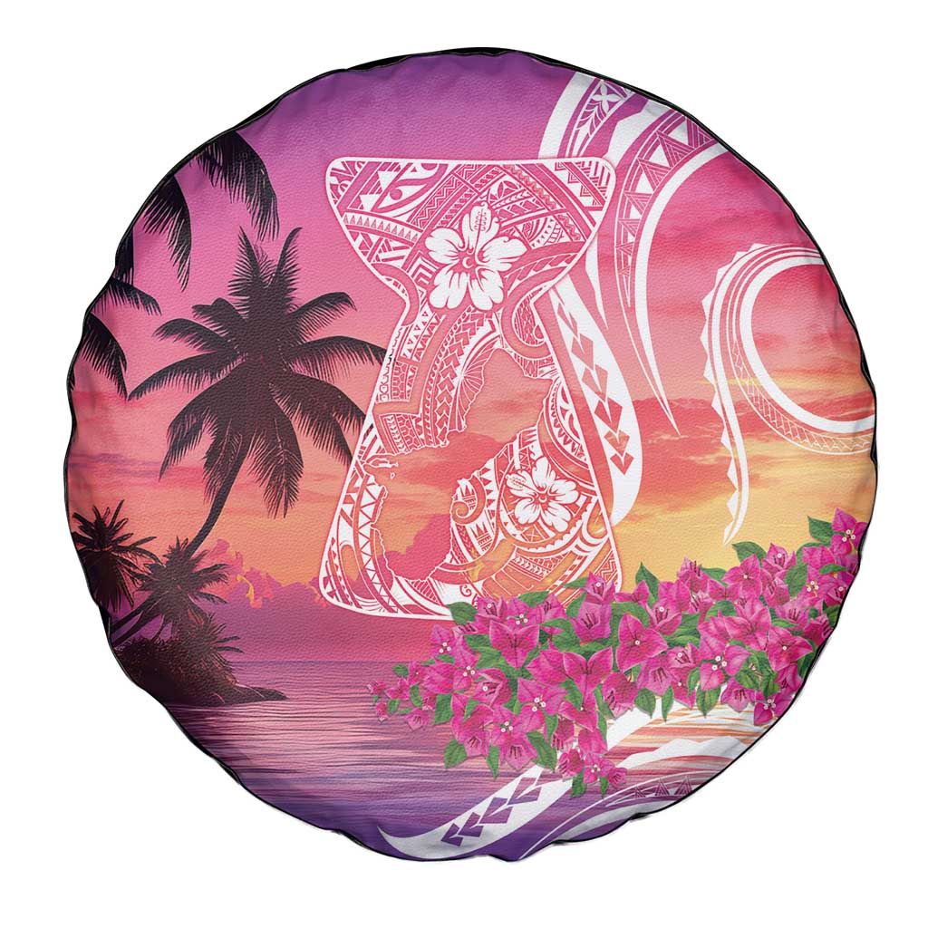 Guam Latte Stone with Map Spare Tire Cover Bougainvillea Beach Sunset