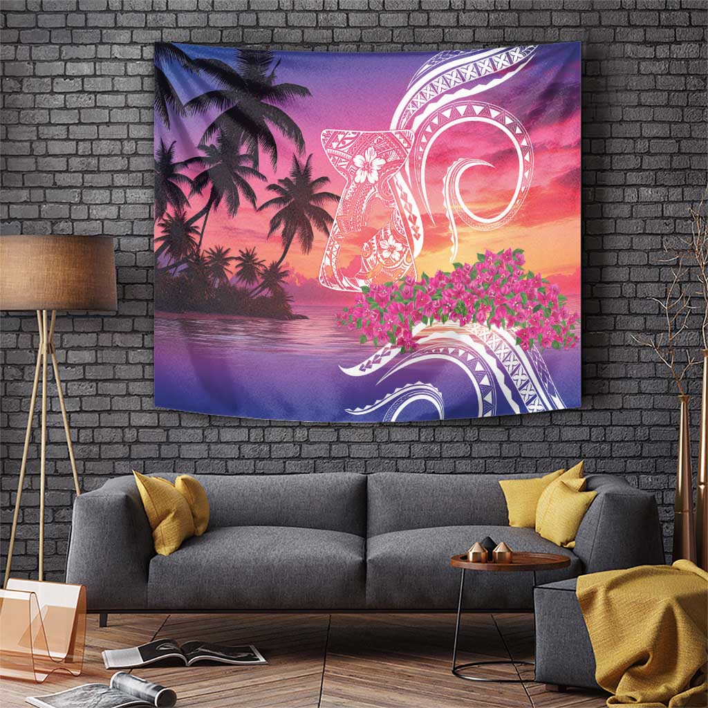 Guam Latte Stone with Map Tapestry Bougainvillea Beach Sunset