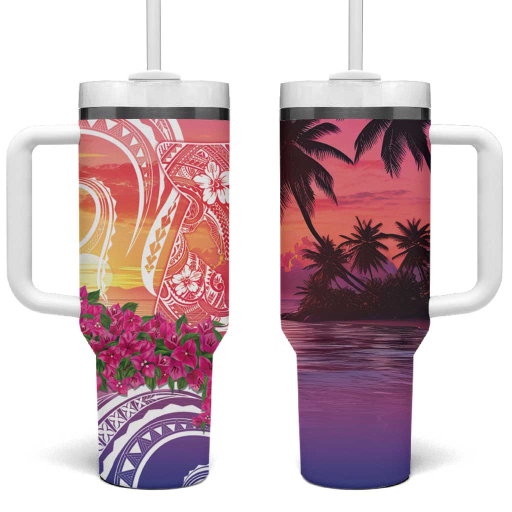 Guam Latte Stone with Map Tumbler With Handle Bougainvillea Beach Sunset