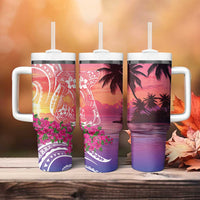 Guam Latte Stone with Map Tumbler With Handle Bougainvillea Beach Sunset
