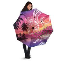 Guam Latte Stone with Map Umbrella Bougainvillea Beach Sunset - Polynesian Pride