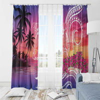 Guam Latte Stone with Map Window Curtain Bougainvillea Beach Sunset