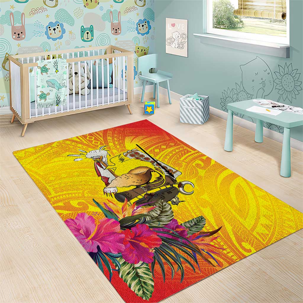 Papua New Guinea Cultural Tropical Flowers Area Rug
