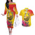 Papua New Guinea Cultural Tropical Flowers Couples Matching Off The Shoulder Long Sleeve Dress and Hawaiian Shirt